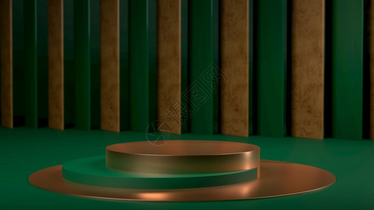 金铜和圆桌和或台讲在暗绿纸背景之上产品或对象的背景模型用于产品身份牌和展示3d插图金铜圆桌或台黑绿纸背景之上产品身份牌和展示3d图片