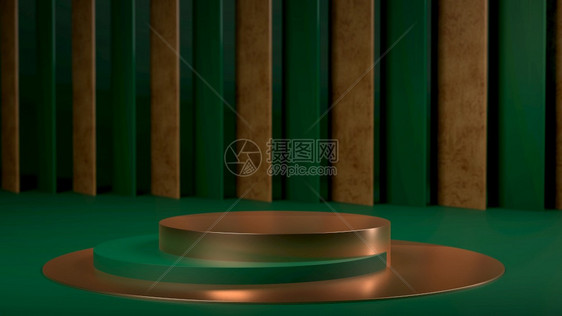金铜和圆桌和或台讲在暗绿纸背景之上产品或对象的背景模型用于产品身份牌和展示3d插图金铜圆桌或台黑绿纸背景之上产品身份牌和展示3d图片