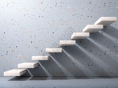 现代内地灰色梯子墙上的白石头楼梯商业增长进步和成就的创造概念最小化的3点说明商业增长进步和成就的创造概念最小化的3D图片