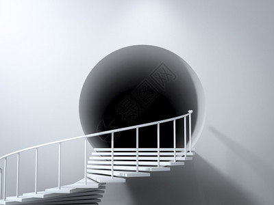 白色螺旋楼梯的抽象场景导致墙上的黑洞或隧道勘探不确定和怀疑的概念3d插图白色螺旋楼梯的抽象场景导致墙上的黑洞或隧道勘探不确定和怀图片