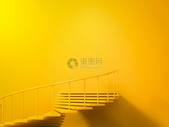黄色螺旋楼梯通向黄色墙的抽象场景设置文本或广告的完美插图商业成就的概念3d转换插图图片