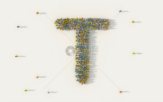 在社交媒体和白人背景的社区概念中形成字母T首都英文字母符和白人背景的社区概念一大批人图片