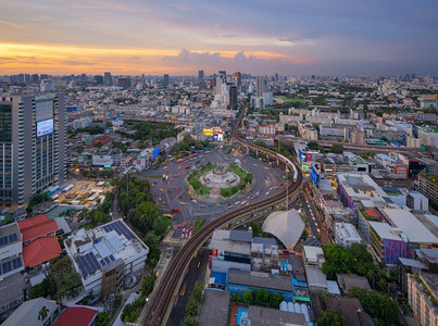 泰国曼谷市中心环形路空中景象背景图片