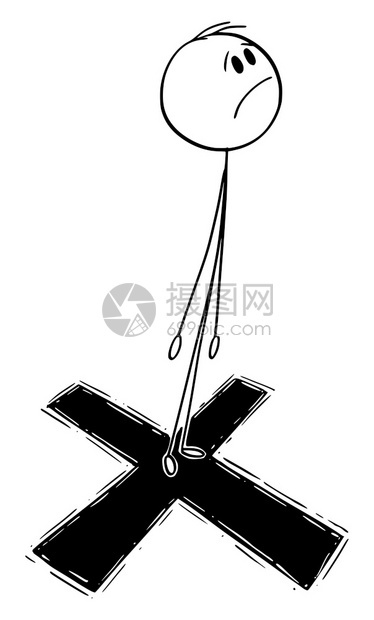 矢量卡通棒图绘制男人或商站在或大X标记上作为目标的概念图矢量卡通说明人或商站在大X标记或十字作为目标图片