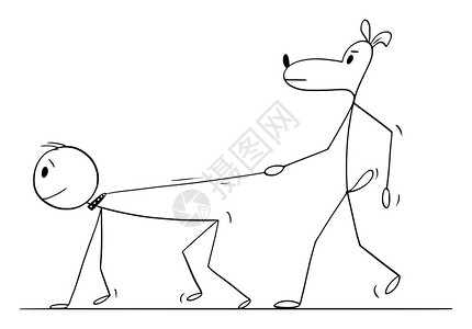 矢量卡通棒图绘制狗行走的概念说明或将人留在皮带铅上图片