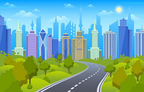 路边城市景观高速公路矢量插画图片