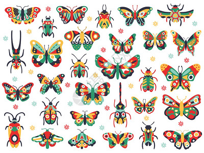 卡通可爱多彩的昆虫矢量图标图片