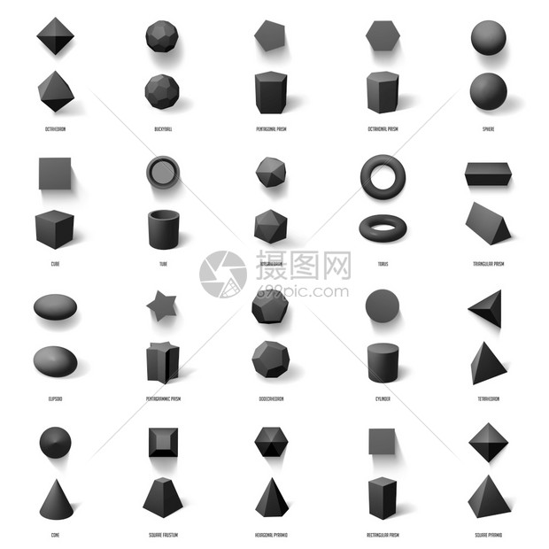 黑色3D基本几何形状图集图片