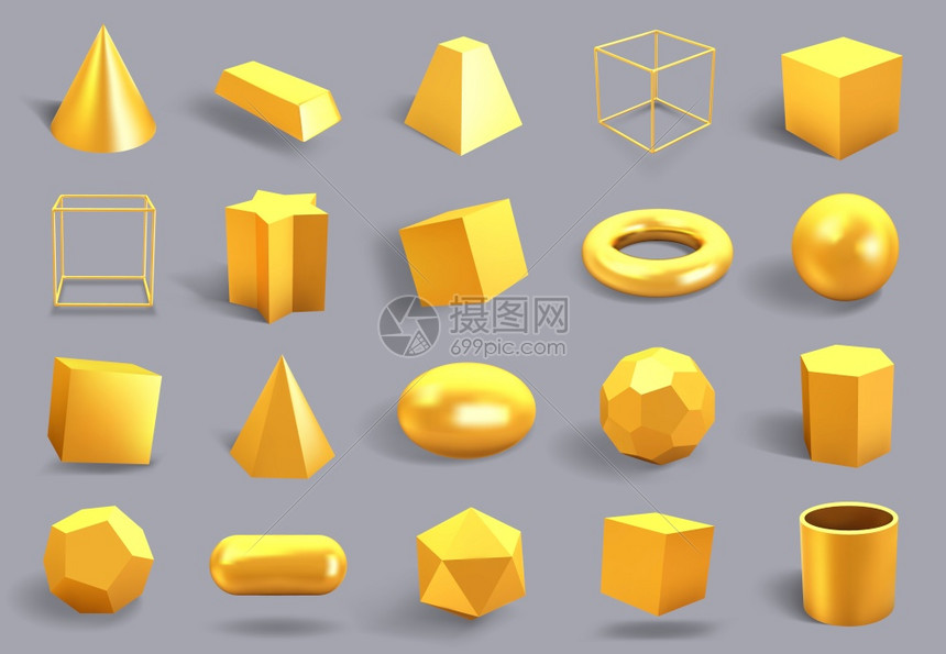 金色3D基本几何形状图集图片