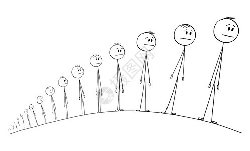 矢量卡通插图绘制男子或长线等候者排队待的概念插图图片