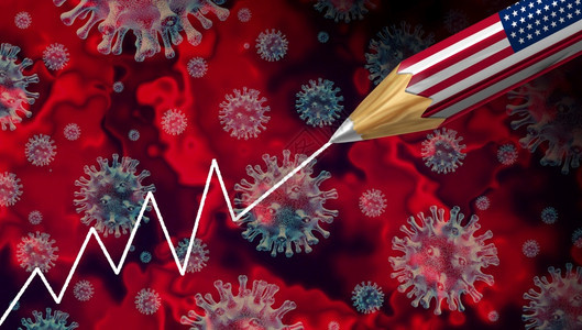 美国感染不断上升美国冠状爆发上升流感作为一种危险的流感作为美国大流行病医疗健康风险概念以疾病细胞作为三维传播的疾病风险概念图片