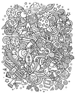卡通矢量doodles空间图解线条艺术详细有许多对象背景所有对象分开Sketchy宇宙有趣的图片空间草滑稽解图片
