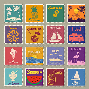 复古风格暑期度假设计矢量插图邮票图片