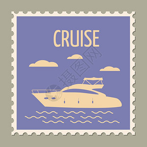 复古风格快艇设计矢量插图邮票图片