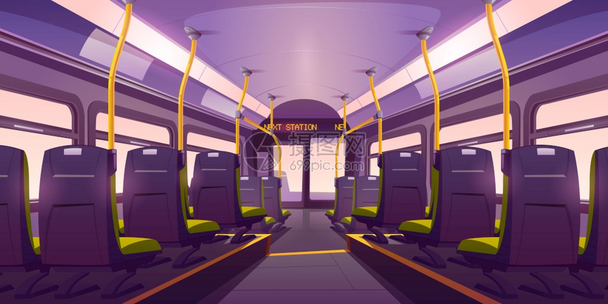 空公交车装有椅子扶手和窗户的内地火车图片