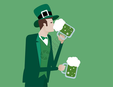 圣帕特里克和尔斯柯日人正在持有和饮用绿色啤酒概念文化节庆祝活动矢量插图背景图片