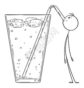 矢量卡通喝冰柠檬水的男孩矢量插画图片