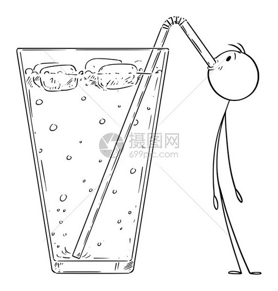 矢量卡通喝冰柠檬水的男孩矢量插画图片