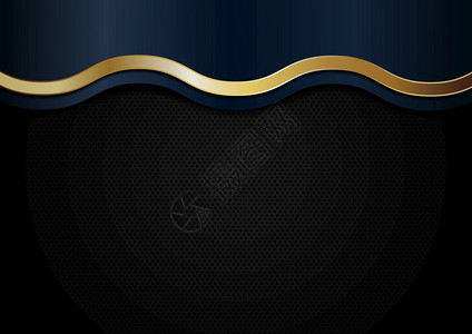 黑色背景的蓝和金波线摘要条纹奢华风格矢量插图图片