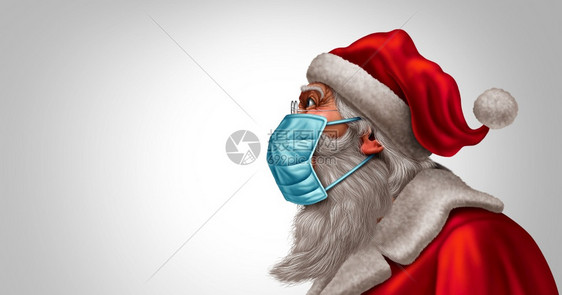 圣诞老人面临具概念作为预防保健和疾病的一个圣诞节日象征作为医疗设备在大流行病或期间以3D说明方式预防感染图片