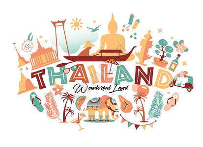 泰国旅行元素矢量图图片