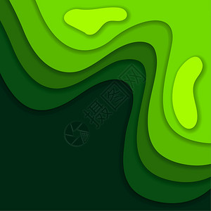 摘要绿色3D剪切纸背景摘要波形状矢量格式图片