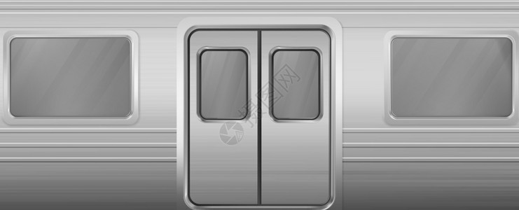 带有窗户和闭门的火车厢矢量现实背景玻璃窗和门在地铁运输的金属墙上玻璃窗和门客运车外地铁厢装窗户和闭门的火车厢图片
