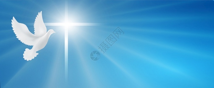 圣灵的十字象架复活节纯洁的标志信仰洗礼圣灵福音复活班纳蓝色背景光线明亮图片