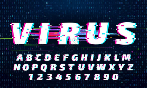 Glitch字体带有数噪声的母和数带有tv信号闪烁的扭曲字母类型拉丁或英语以远期风格的文字化Trendyabc类型矢量插图字体带图片