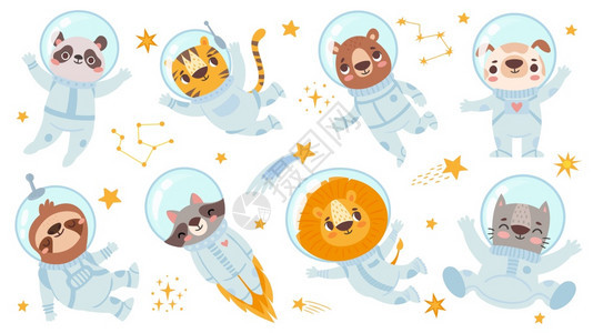 可爱动物宇航员矢量插画图片