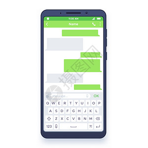 智能电话聊天与键盘在移动设备屏幕上的对话框泡发送私人信息云聊天应用程序矢量模板移动电话在线信使应用程序插图与键盘在移动设备屏幕上图片