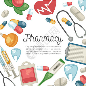 药用剂和注射器治疗和保健以及牙科病媒胶囊灌肠心率听诊器温度计和牙齿植入处方药和物图片
