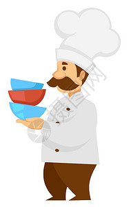 厨师或身着碗的厨师和身着帽子军服图片