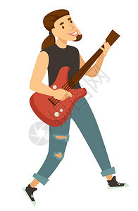 吉他玩家摇滚乐或音与世隔绝的男格载体子和弦乐器摇滚音播放长发和撕裂的牛仔吉他手演奏现场音乐会或表演旋律图片