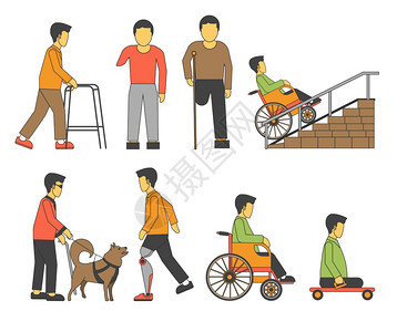 伤残者丧失身体部分医疗和残疾人援助者受伤的轮椅或假肢残疾人图片
