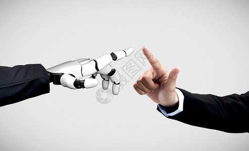 和机器人握手3D进行人工智能AI机器人和开发研究为生活者的未来服务数字据挖掘和计算机大脑的器学习技术设计背景
