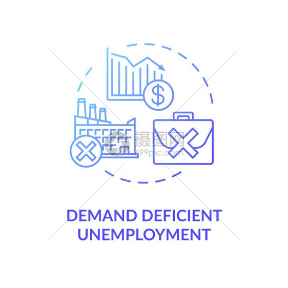 需求效率高的失业蓝色梯度概念图标失业职位的丧劳动力问题社会经济细线插图矢量孤立的插图RGB色画图需求效率高的失业蓝色梯度概念图标图片