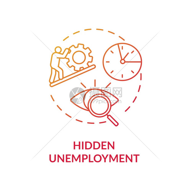 隐藏的失业红色梯度概念图标劳动力问题社会覆盖的失业者想法细线插图统计数据矢量孤立的大纲RGB颜色绘图图片