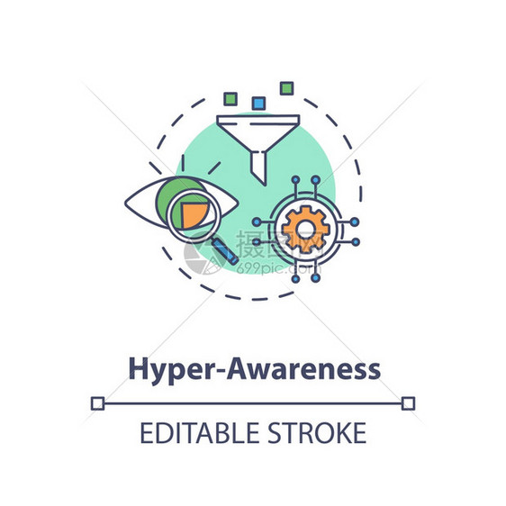 Hyper意识概念图标营销战略售渠道劳动力管理数字商业灵活概念细线插图矢量孤立大纲RGB颜色绘图可编辑的中风超感概念图标图片