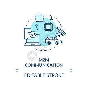 M2M通信绿松石概念图标远程连接技术装置之间无线信息交流想法细线插图矢量孤立大纲RGB彩色绘图通信绿松石概念图标图片