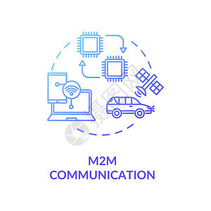 M2M通信蓝色梯度概念图标远程技术连接设备概念细线插图之间的无信息交流矢量孤立大纲RGB彩色绘图远程技术连接图片