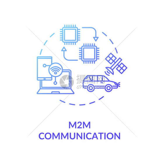 M2M通信蓝色梯度概念图标远程技术连接设备概念细线插图之间的无信息交流矢量孤立大纲RGB彩色绘图远程技术连接图片