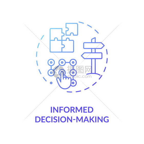 知情决策生成蓝色梯度概念图标计划机遇战略问题解决方案数据分析设想细线插图矢量孤立大纲RGB颜色绘图知情决策设定蓝色梯度概念图标图片