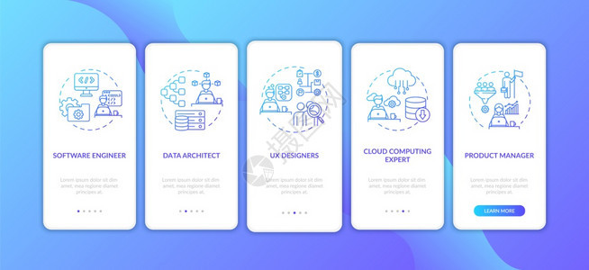 专业软件开发员走过5步图形指示配有RGB颜色插图的UI矢量模板配有概念的移动应用程序屏幕上安装移动应用程序屏幕的信息技术专家图片