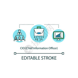 首席信息干事概念图标信息技术公司C级执行官领导团队的商人首席信息干事的想法细线插图矢量孤立大纲RGB彩色绘图可编辑中风首席信息干图片