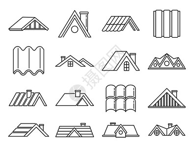 上孤立的网络设计房屋顶矢量图标大纲集房屋顶图标设置大纲样式插画