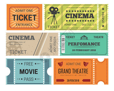 电影院和剧入场券或纸质传票孤立物体播放或电影表演展示娱乐电影录机图片