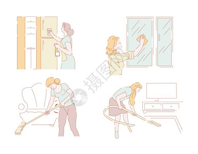妇女或家庭主清洁务活干用工具洗刷真空清洁工的家具布料客厅和衣物家务或住房图片