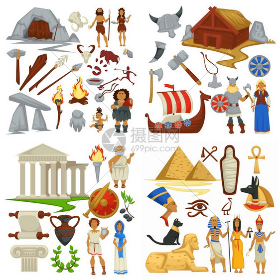 希腊和埃及古代传病媒介的男女洞穴和木柱以及伟大的金字塔历史和文化Amphora和Sphinx法老和战士的船图片