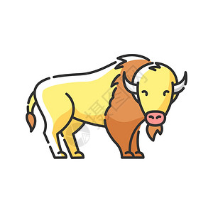 BisonRGB颜色图标北美动物草食濒危种牲畜饲养场家大水牛孤立矢量说明图片